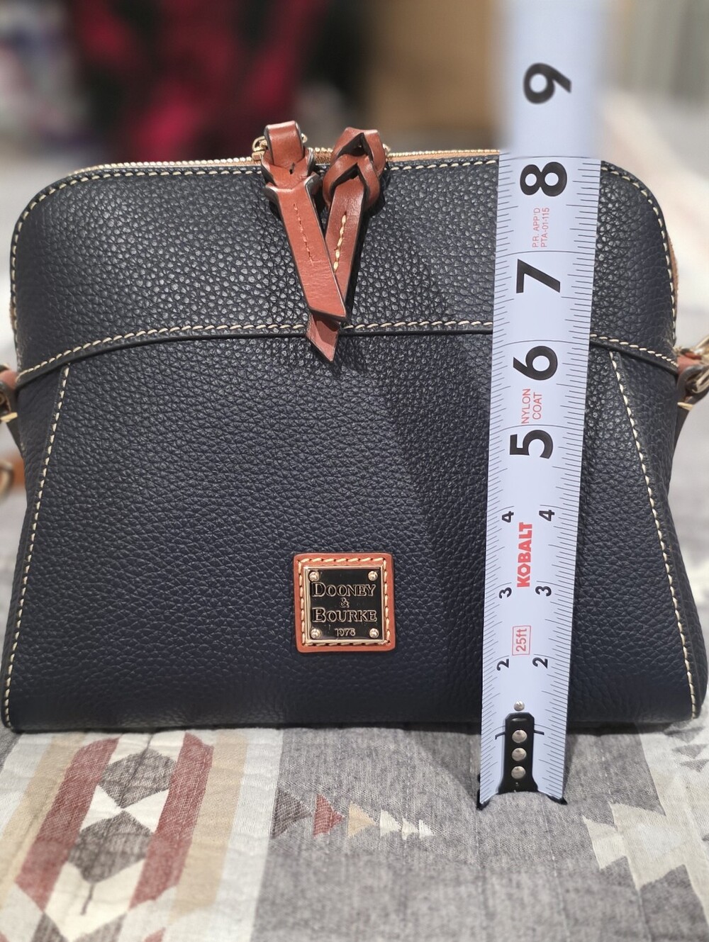 Dooney & Bourke Navy Pebbled Leather Crossbody with Tan Strap - Picture 10 of 11